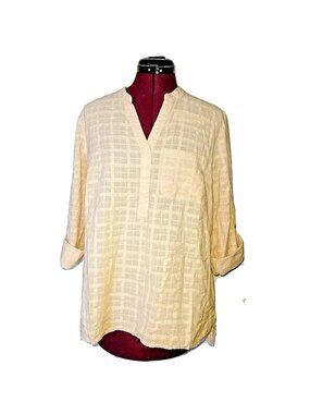 Style & Co Women's Size Small Top Natural Blush Side Split Roll Tab Sleeves S